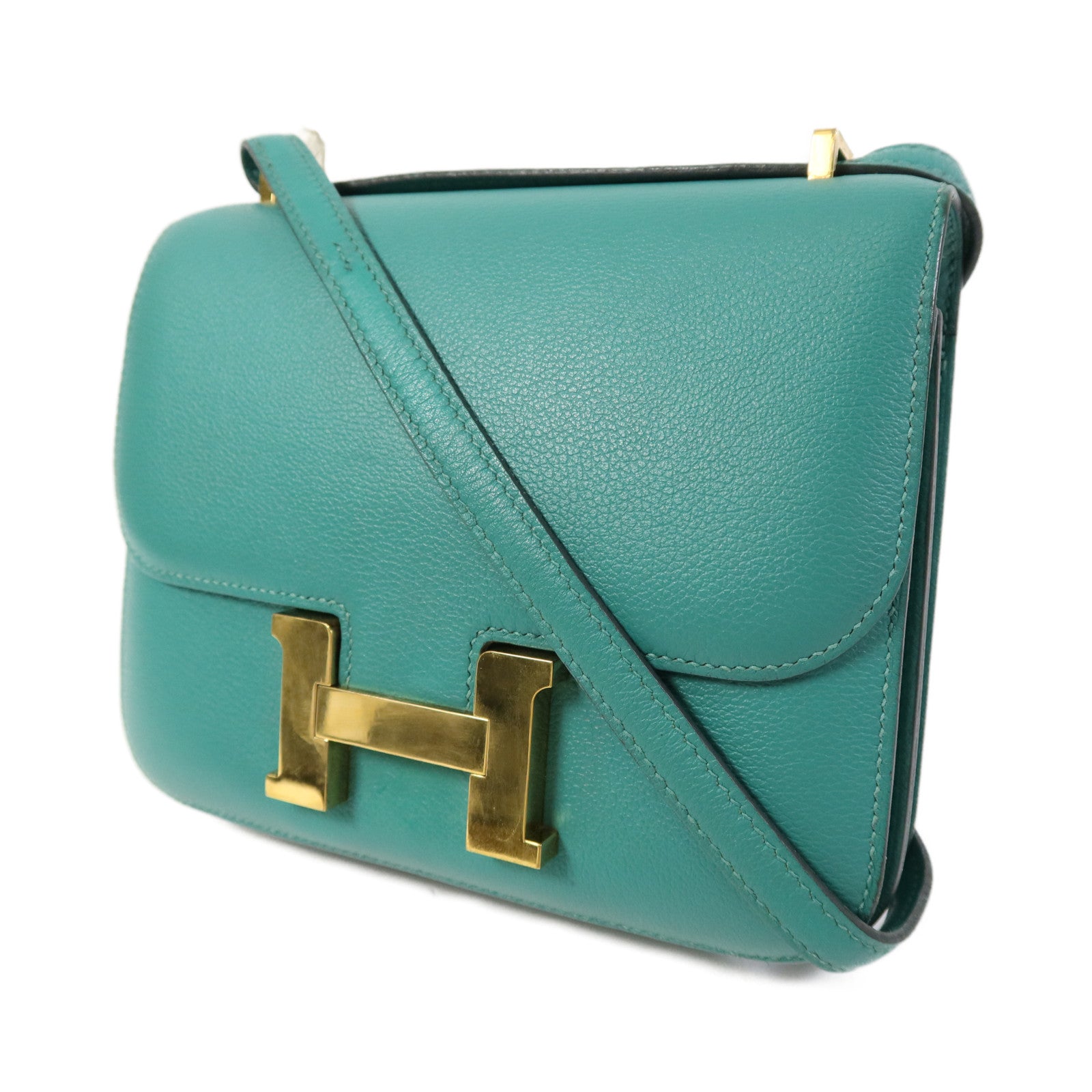 HERMES 【激減優惠】Evercolor皮革Constance Mini金扣肩背袋Vert Vertigo