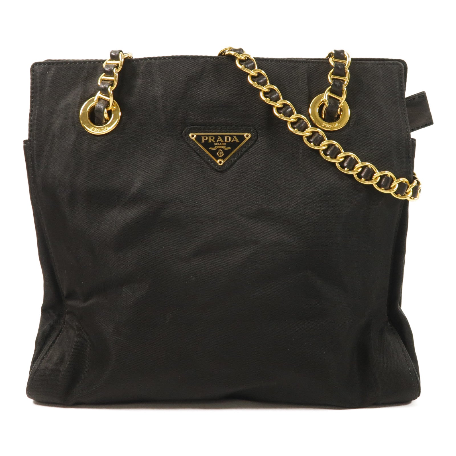 PRADA 尼龍Tote Bag金扣鏈帶肩背袋
