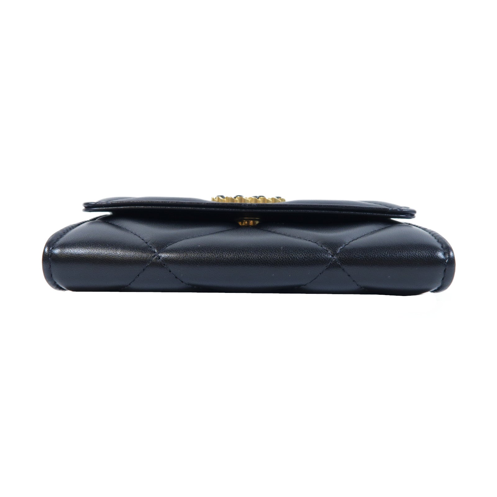 CHANEL 菱格羊皮皮革Chanel 19 Medium Wallet金扣中長錢包黑色