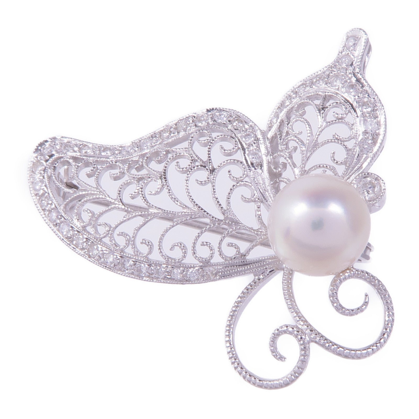 JEWELRY 18K白金Diamond Pearl Brooch珍珠/鑽石胸針