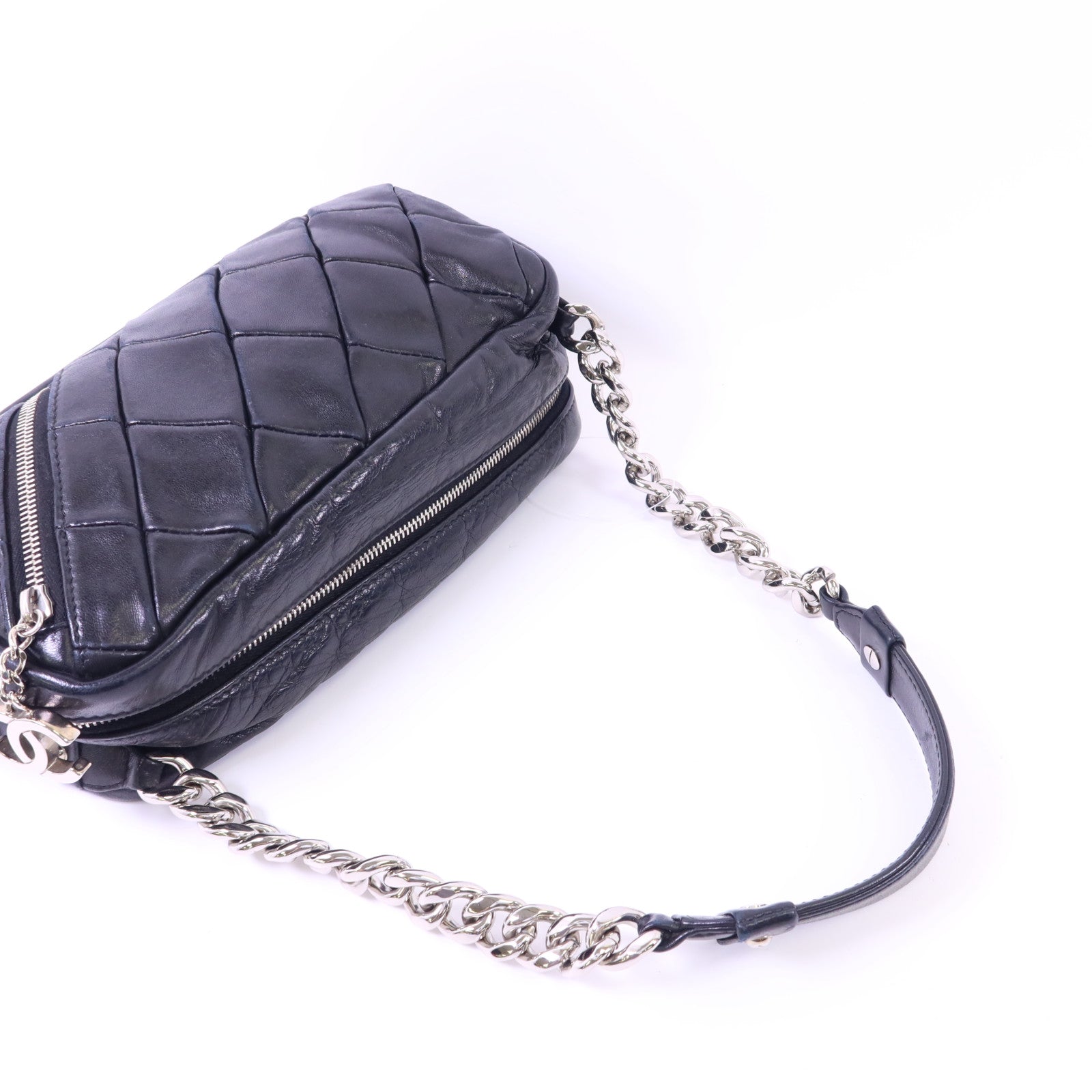 CHANEL 牛皮皮革Chain Shoulder銀扣鏈帶肩背袋