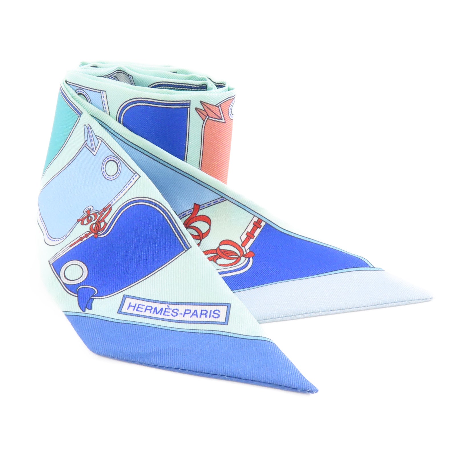 HERMES 絲質Twilly絲巾淺藍色