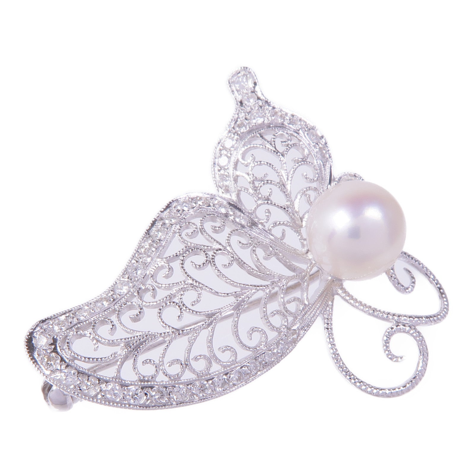JEWELRY 18K白金Diamond Pearl Brooch珍珠/鑽石胸針