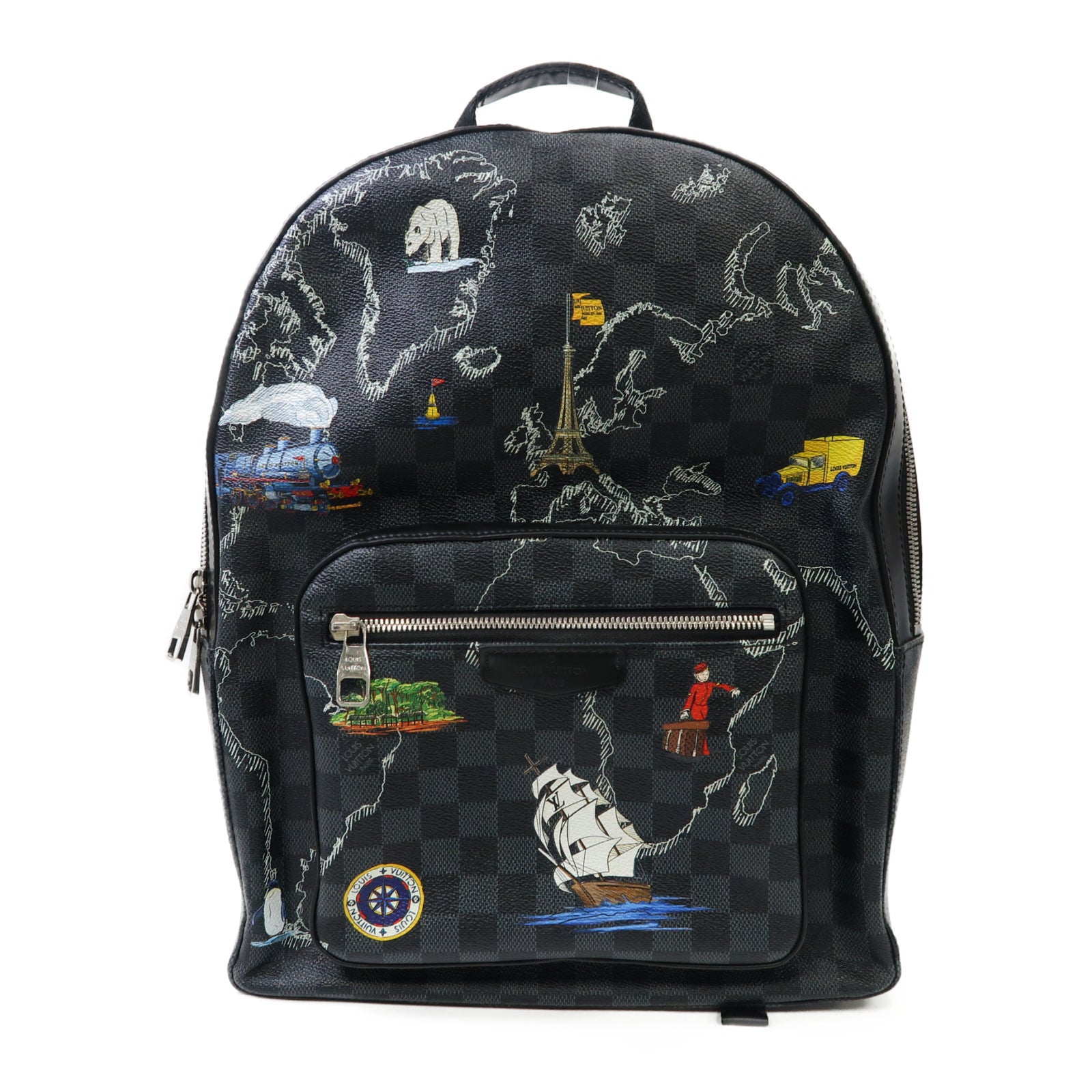 LOUIS VUITTON Damier Graphite World Map Josh銀扣背包黑色