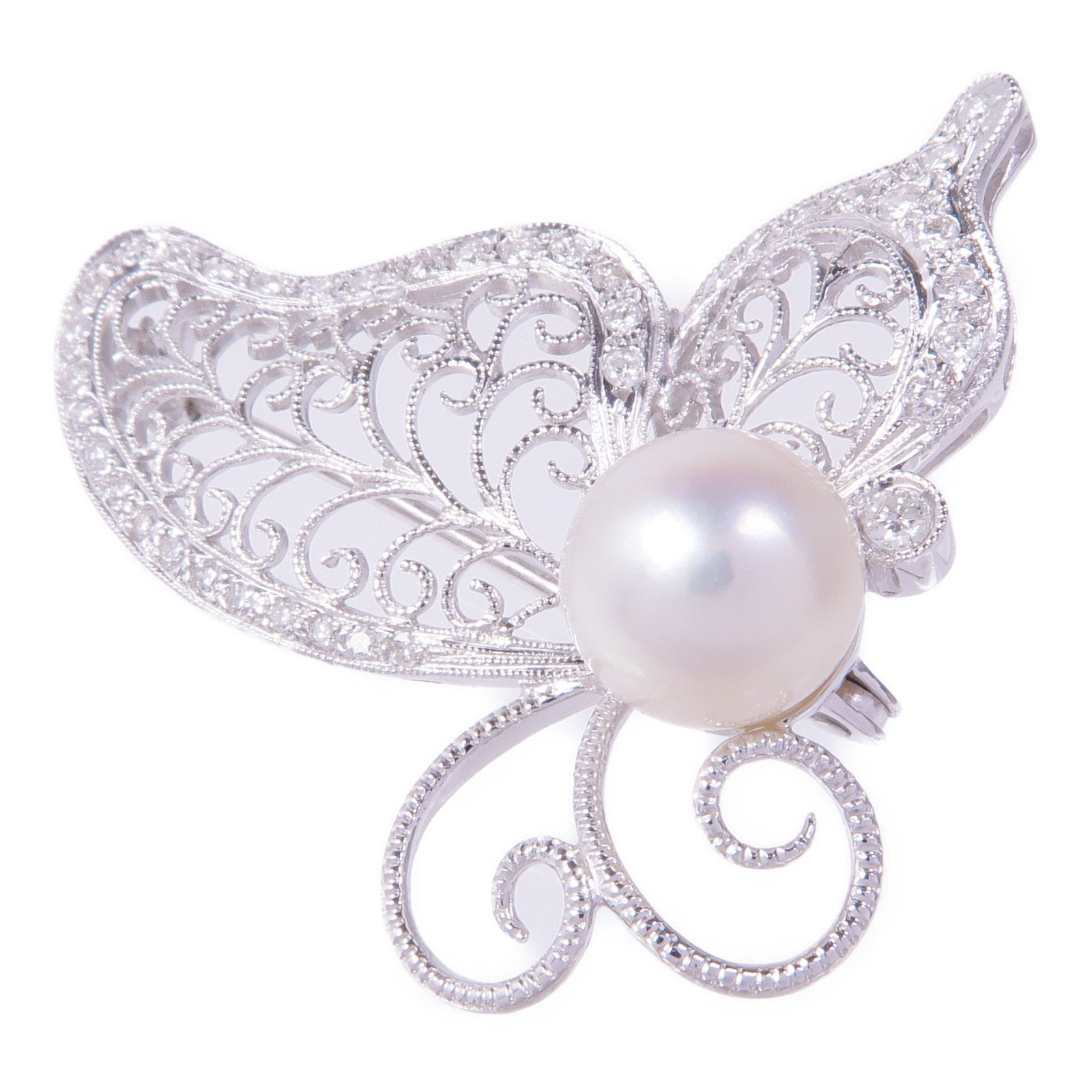 JEWELRY 18K白金Diamond Pearl Brooch珍珠/鑽石胸針