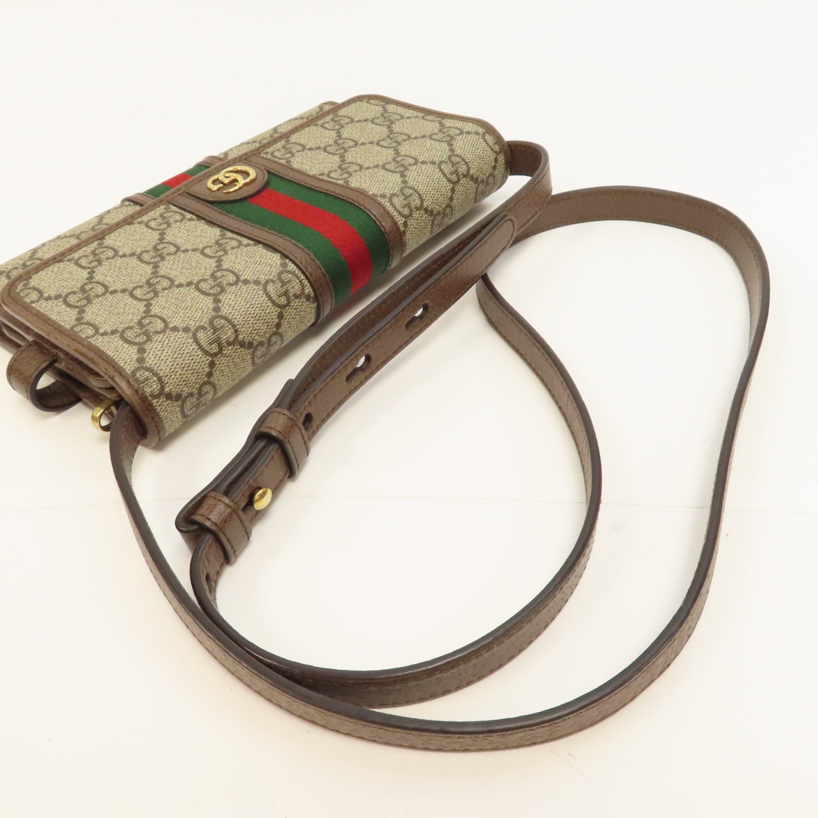 GUCCI 【激減優惠】塗層帆布Shoulder Bag金扣肩背袋啡色