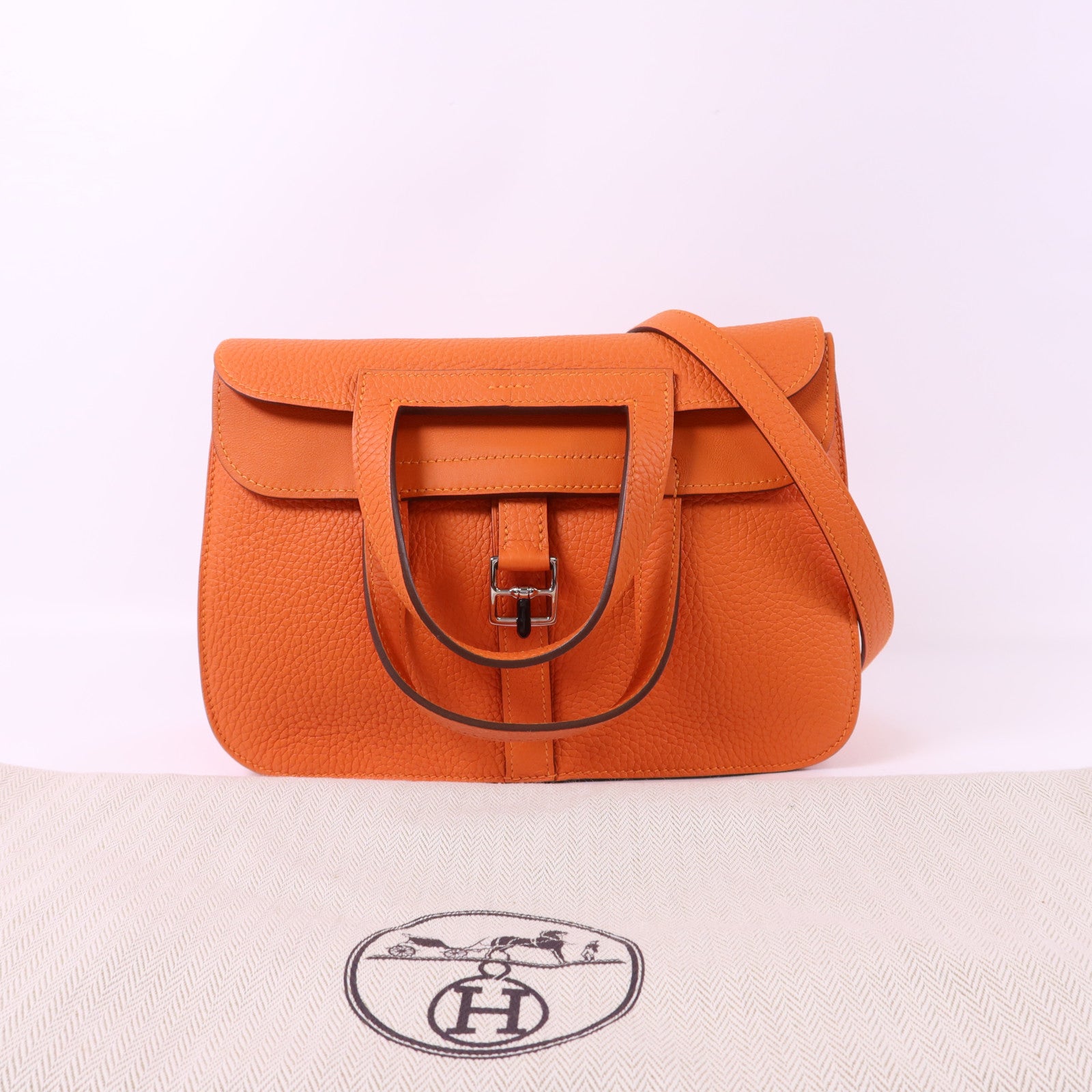 HERMES Clemence皮革Halzan 25銀扣手挽肩背兩用袋Orange