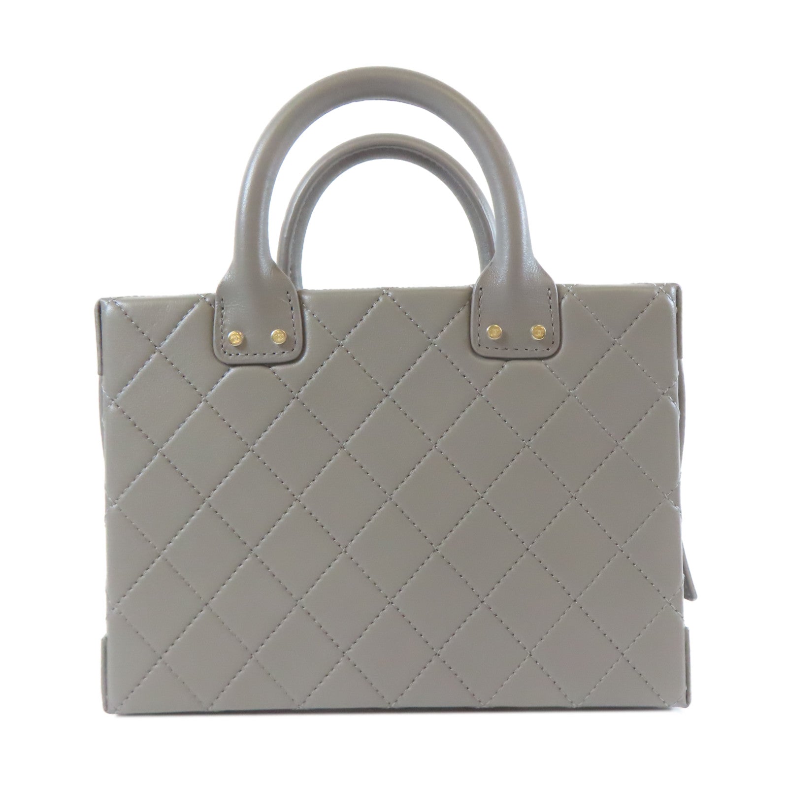 CHANEL 菱格羊皮皮革Vanity Case金扣手挽肩背兩用袋灰色