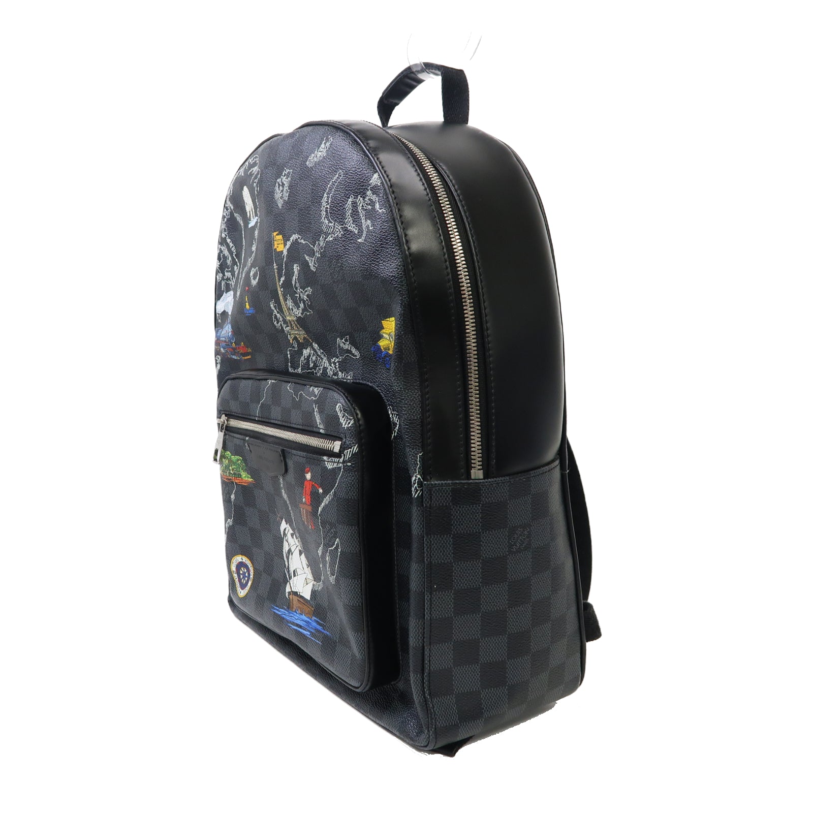 LOUIS VUITTON Damier Graphite World Map Josh銀扣背包黑色