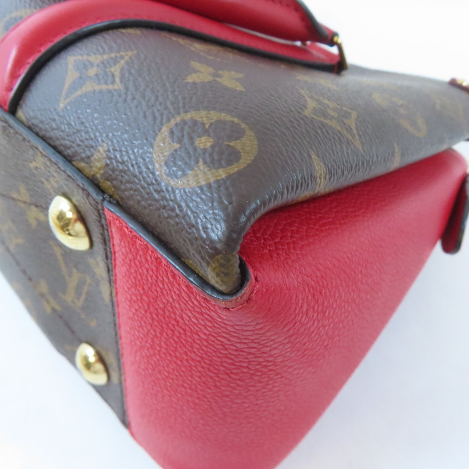 LOUIS VUITTON Monogram Soufflot BB金扣手挽肩背兩用袋啡色/紅色