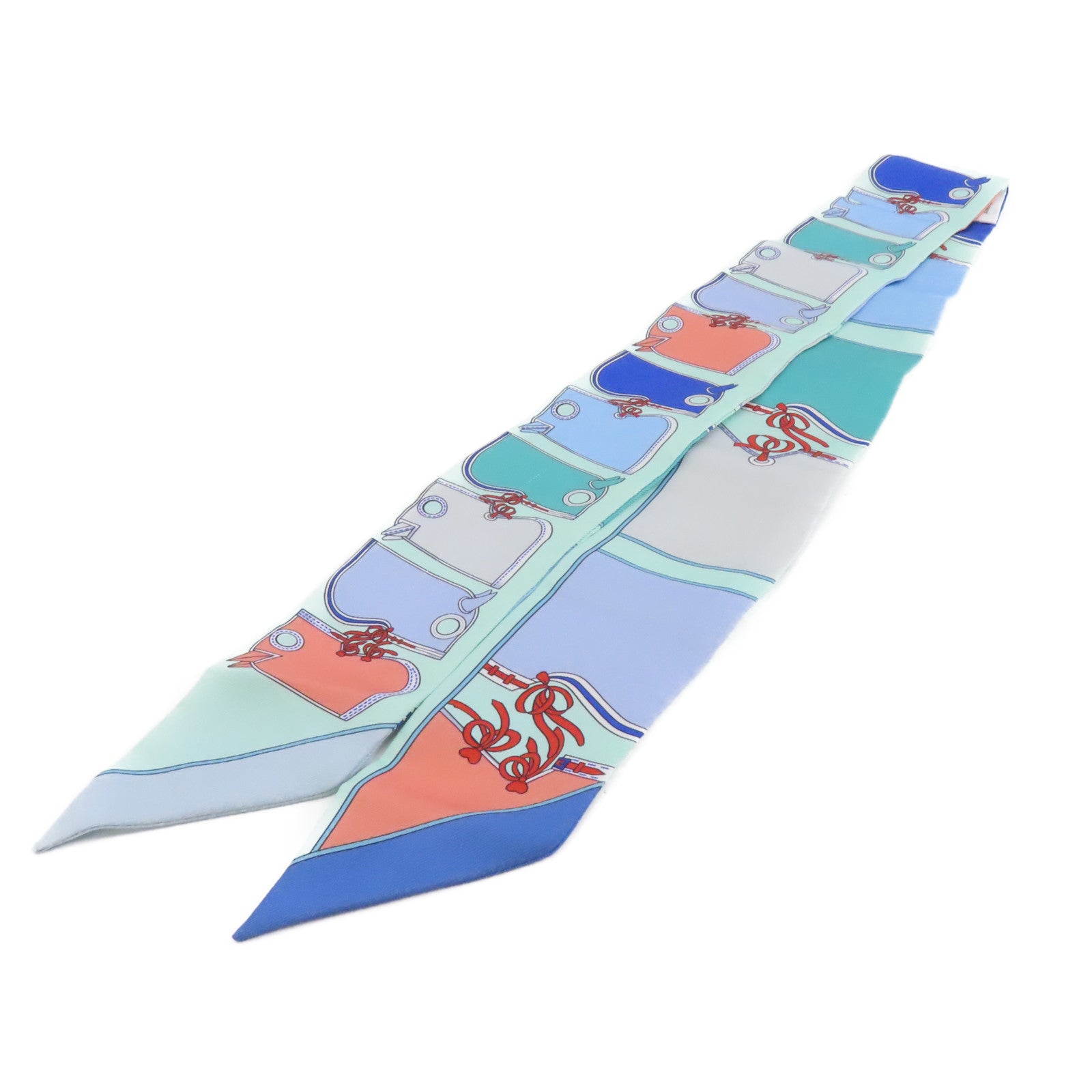 HERMES 絲質Twilly絲巾藍色/彩色