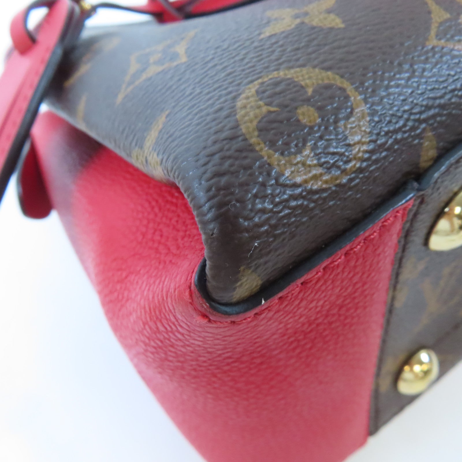 LOUIS VUITTON Monogram Soufflot BB金扣手挽肩背兩用袋啡色/紅色
