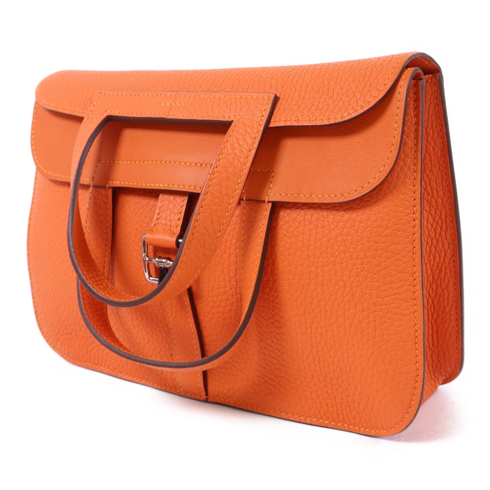 HERMES Clemence皮革Halzan 25銀扣手挽肩背兩用袋Orange