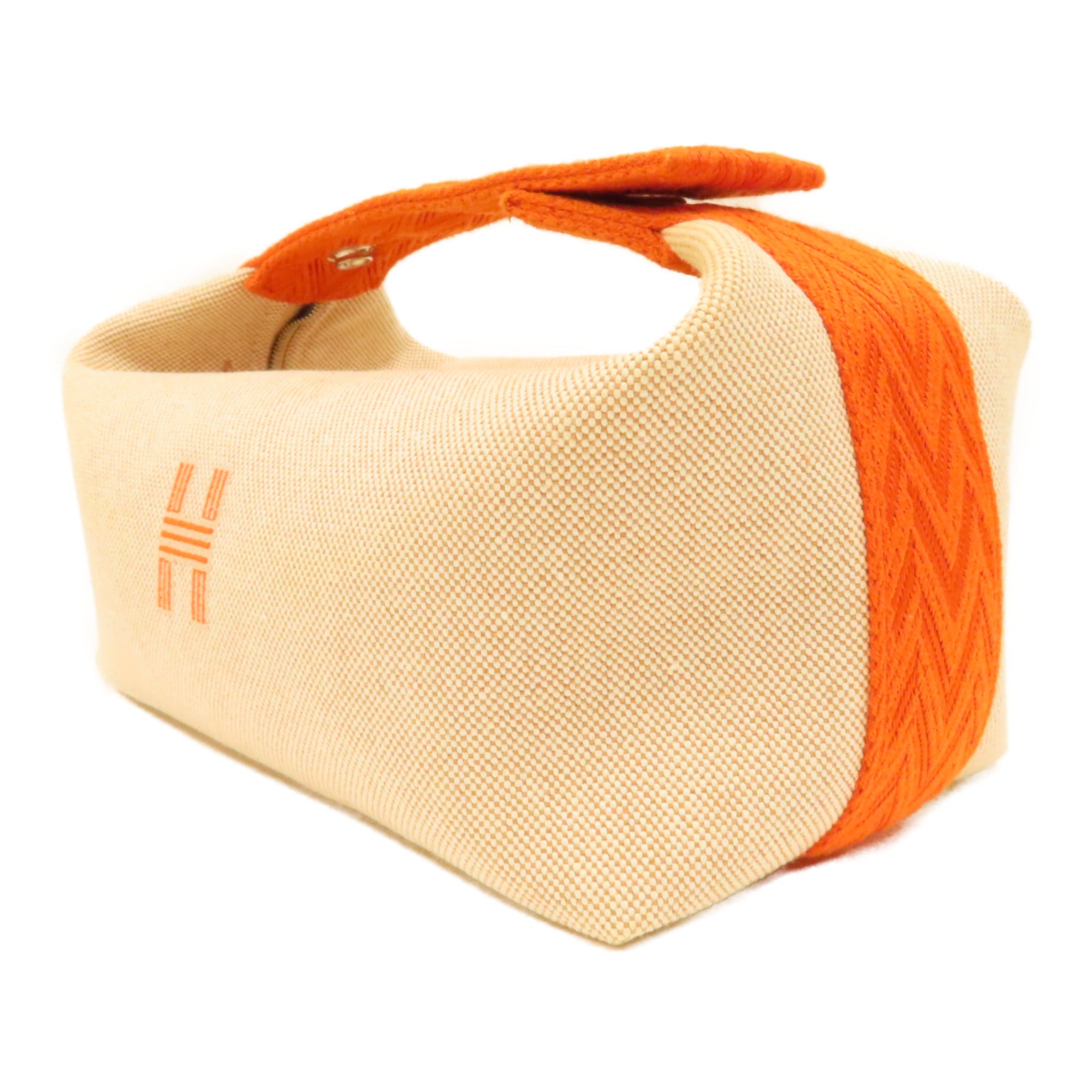 HERMES 【激減優惠】帆布Bride-a-Brac Case銀扣手挽袋橙色