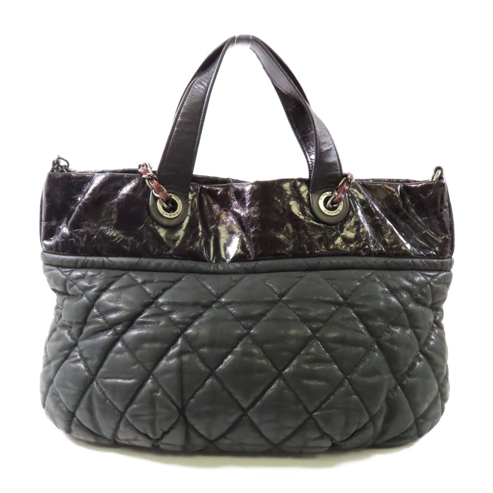 CHANEL 牛皮皮革2way Shoulder Bag手挽肩背兩用袋深綠色/黑色