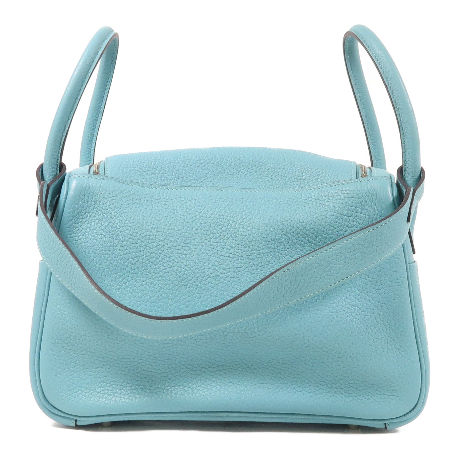 HERMES Clemence皮革Lindy 26銀扣手挽肩背兩用袋Blue Atoll