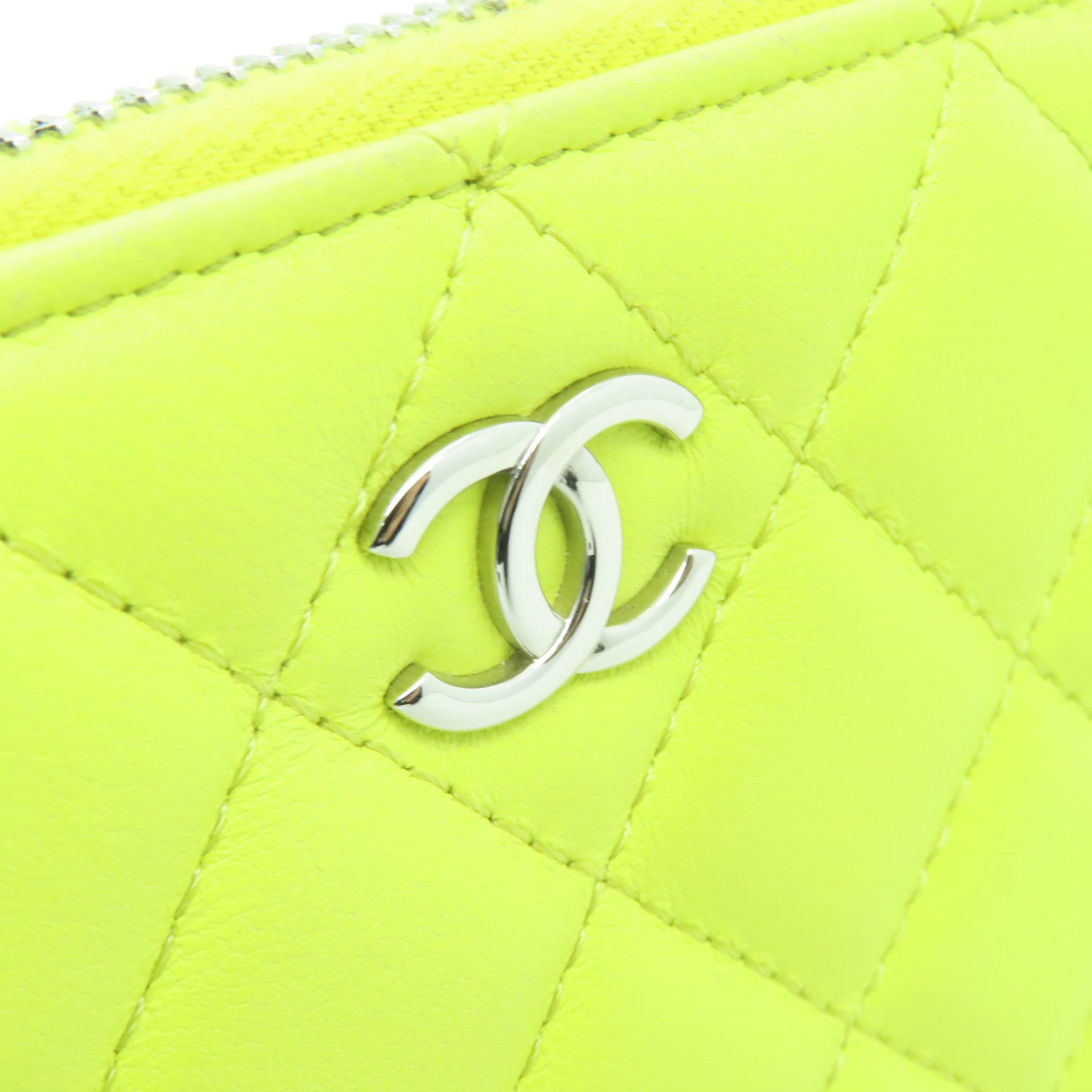 CHANEL 菱格羊皮皮革Wallet銀扣長錢包黃色