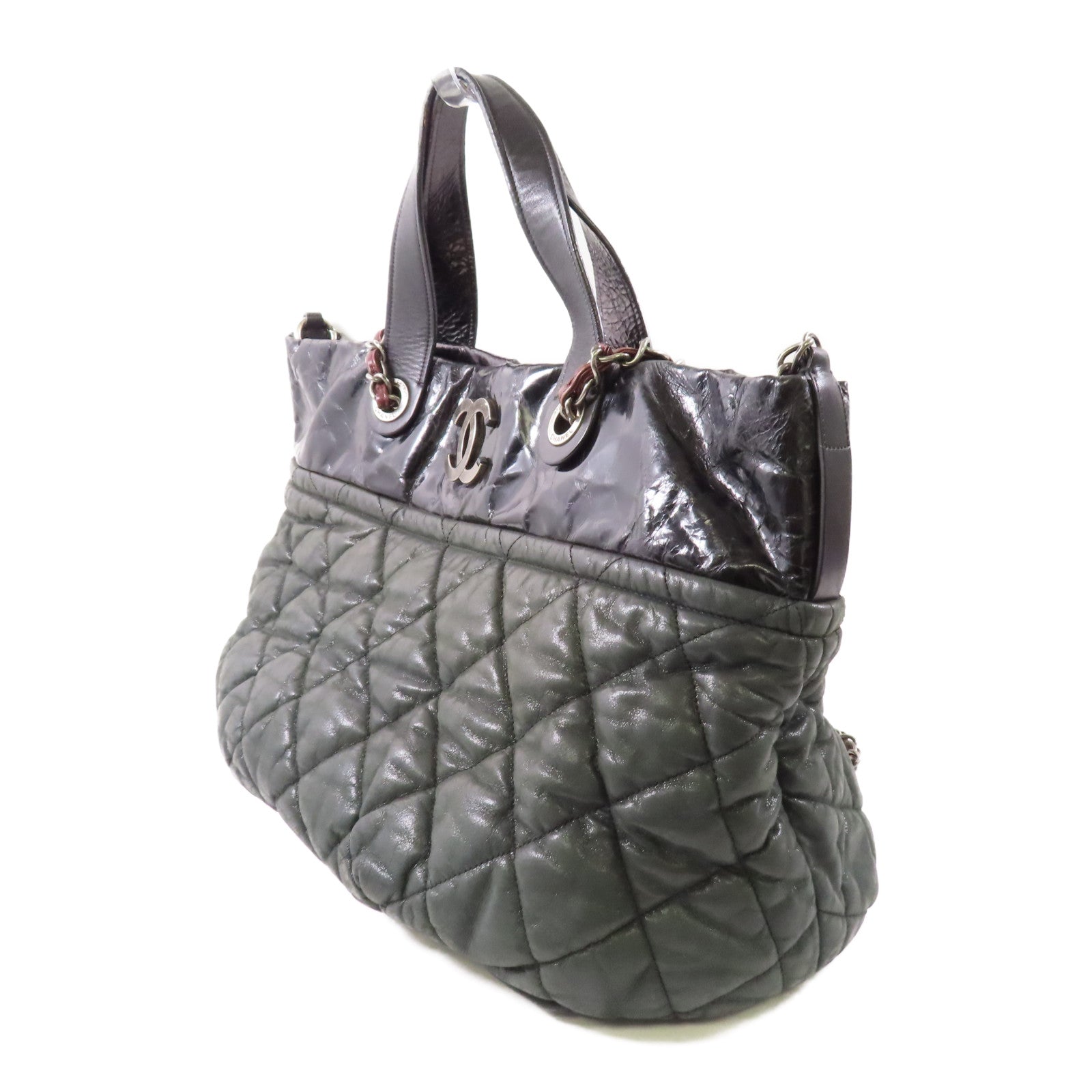 CHANEL 牛皮皮革2way Shoulder Bag手挽肩背兩用袋深綠色/黑色
