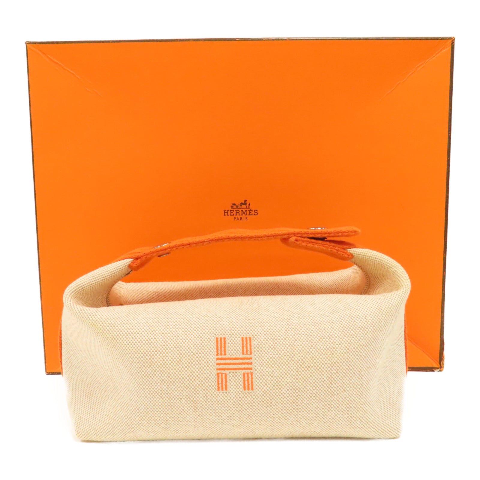 HERMES 【激減優惠】帆布Bride-a-Brac Case銀扣手挽袋橙色