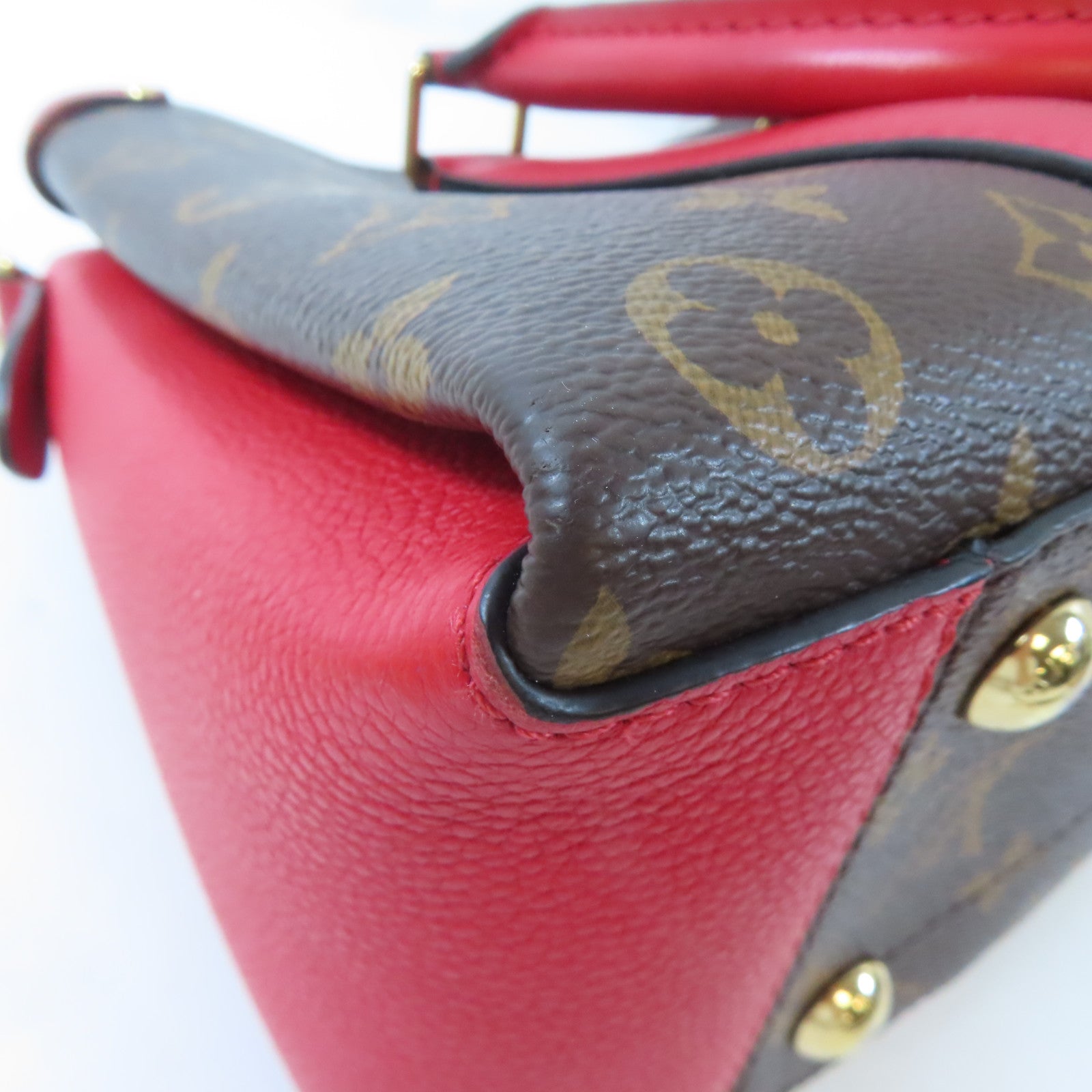 LOUIS VUITTON Monogram Soufflot BB金扣手挽肩背兩用袋啡色/紅色