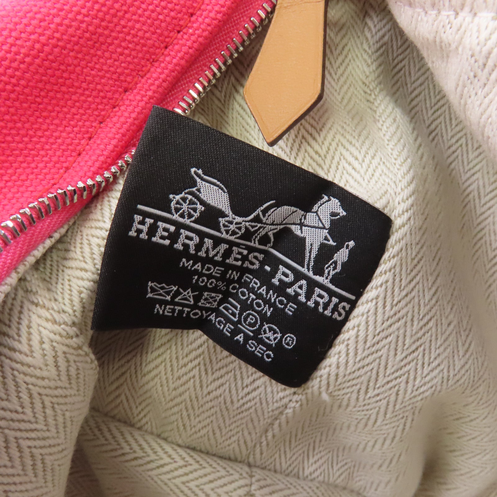 HERMES 帆布Bride A Brac銀扣手挽袋粉紅色