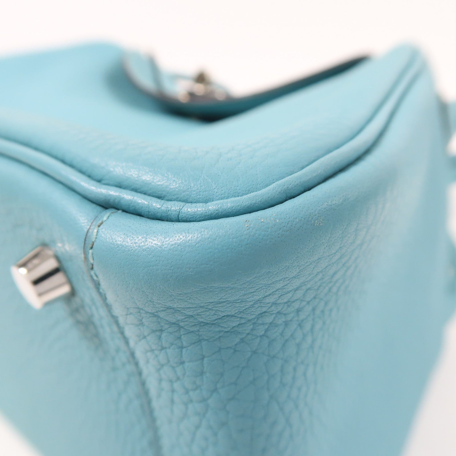 HERMES Clemence皮革Lindy 26銀扣手挽肩背兩用袋Blue Atoll