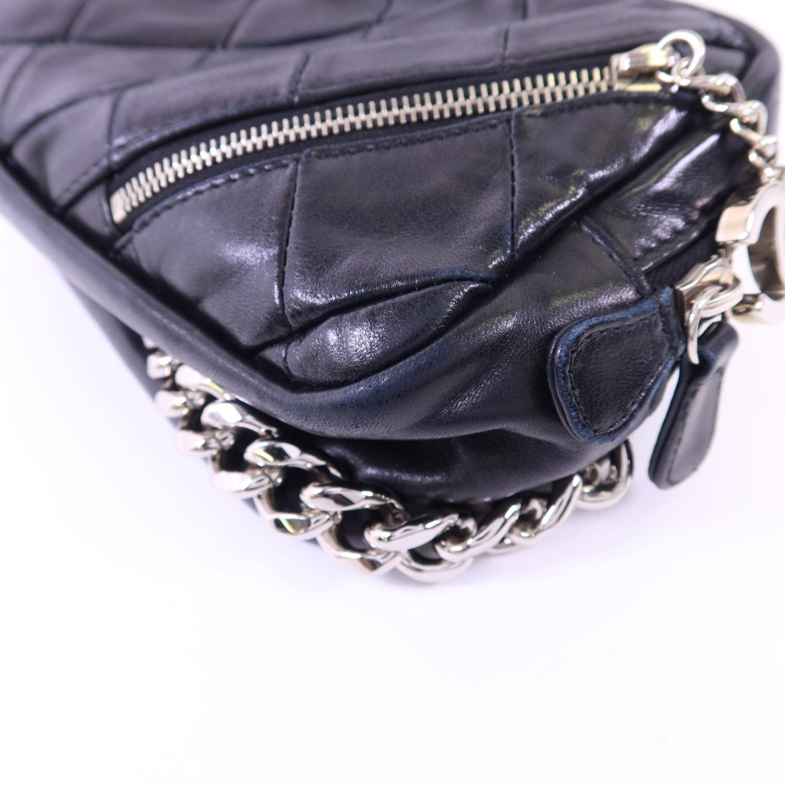CHANEL 牛皮皮革Chain Shoulder銀扣鏈帶肩背袋