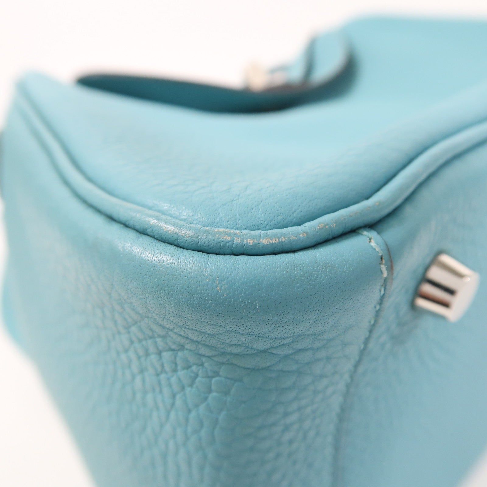 HERMES Clemence皮革Lindy 26銀扣手挽肩背兩用袋Blue Atoll