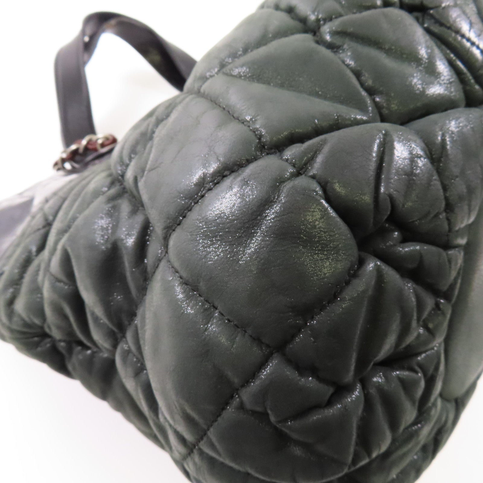 CHANEL 牛皮皮革2way Shoulder Bag手挽肩背兩用袋深綠色/黑色