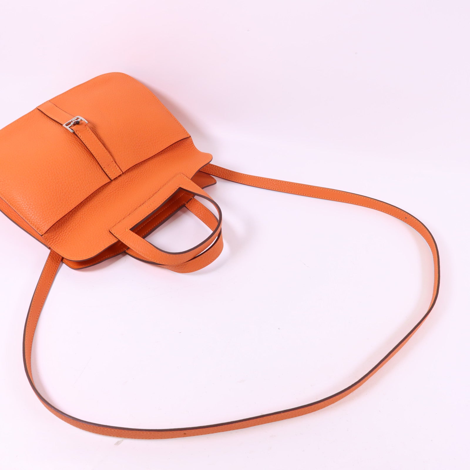 HERMES Clemence皮革Halzan 25銀扣手挽肩背兩用袋Orange