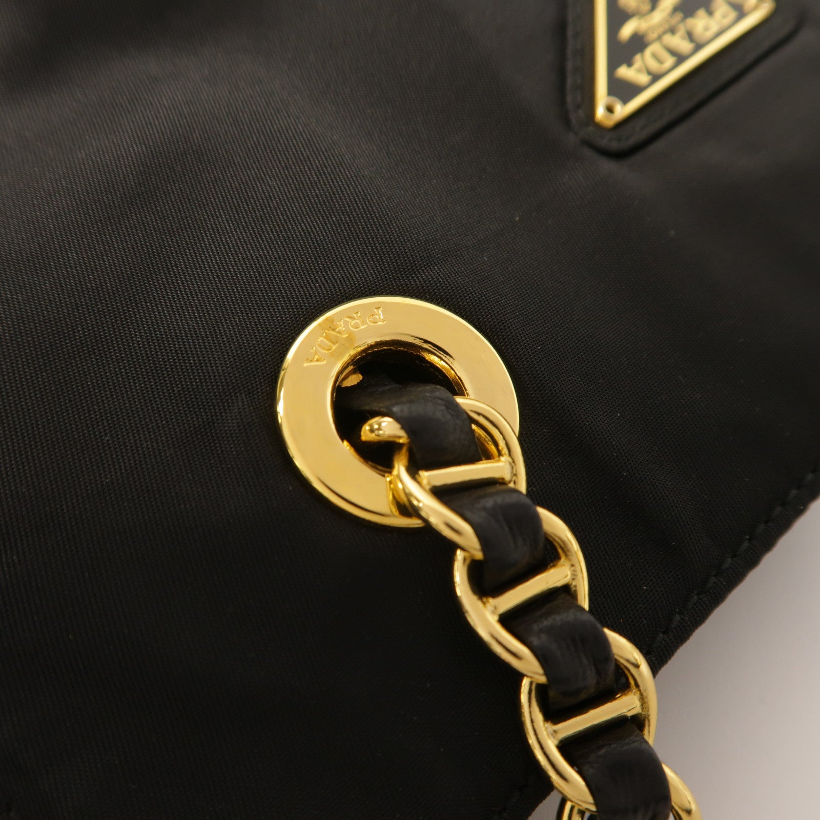 PRADA 尼龍Tote Bag金扣鏈帶肩背袋