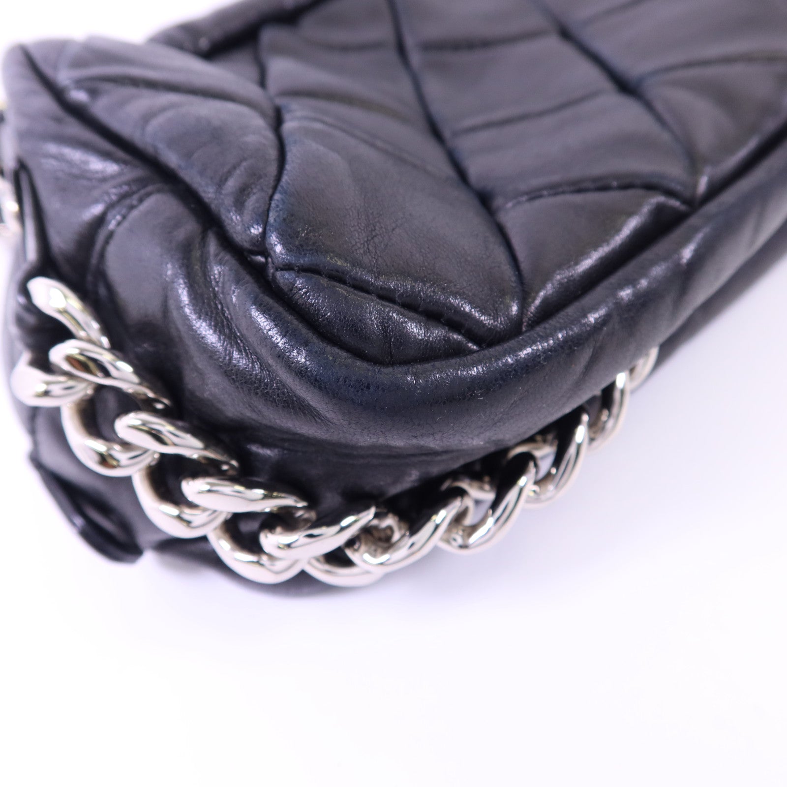 CHANEL 牛皮皮革Chain Shoulder銀扣鏈帶肩背袋