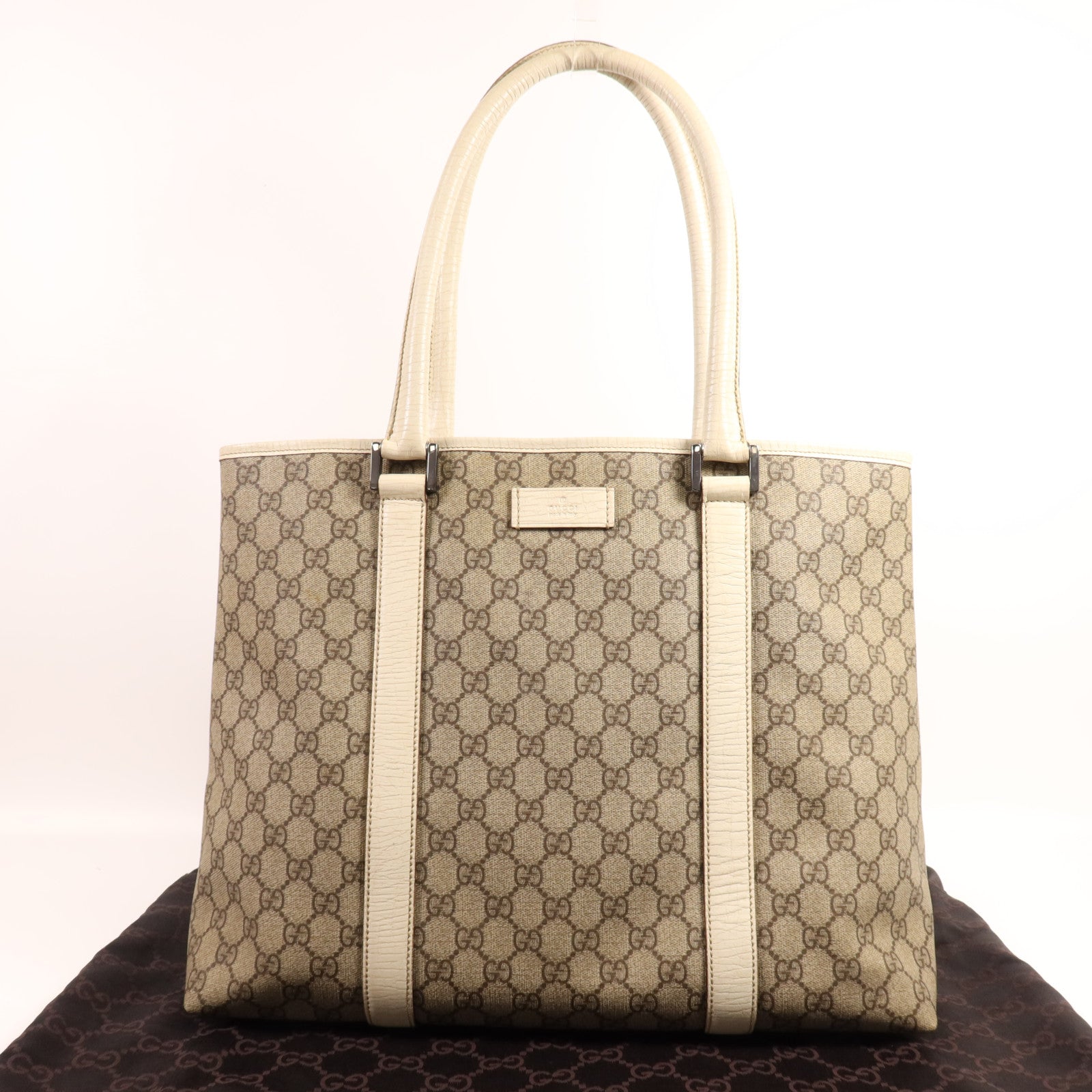 GUCCI 塗層帆布Tote Bag銀扣肩背袋