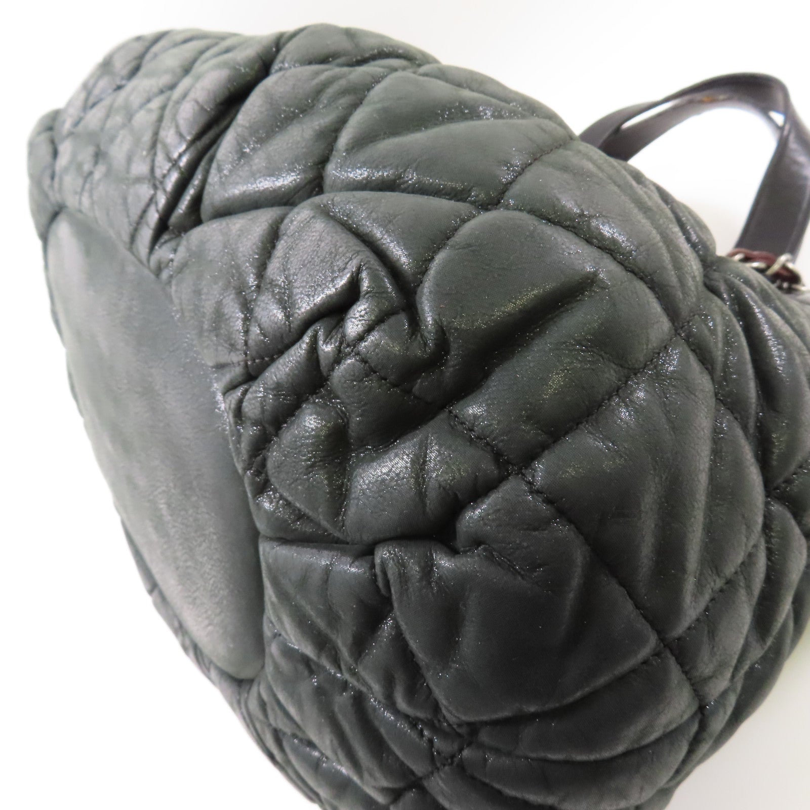 CHANEL 牛皮皮革2way Shoulder Bag手挽肩背兩用袋深綠色/黑色
