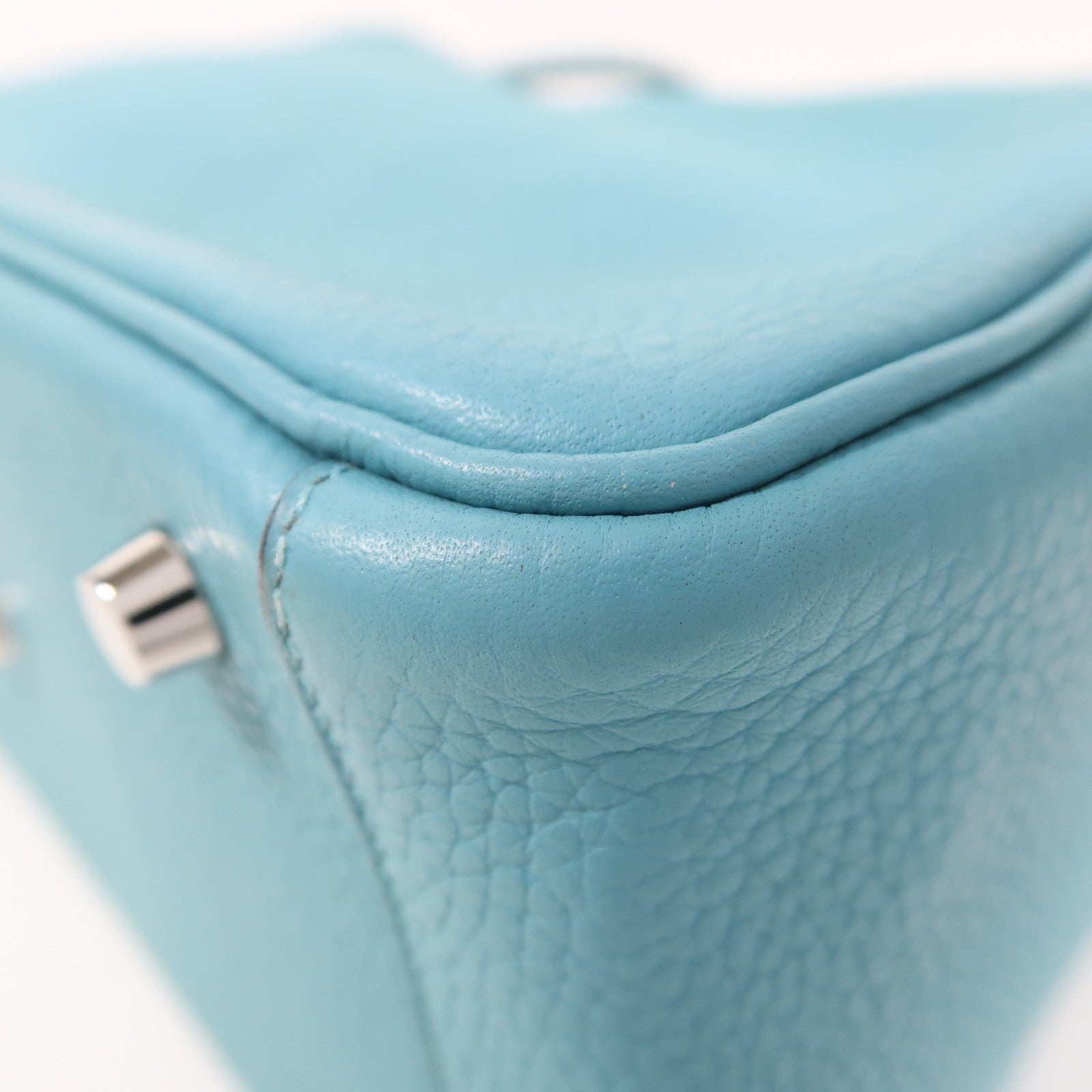 HERMES Clemence皮革Lindy 26銀扣手挽肩背兩用袋Blue Atoll