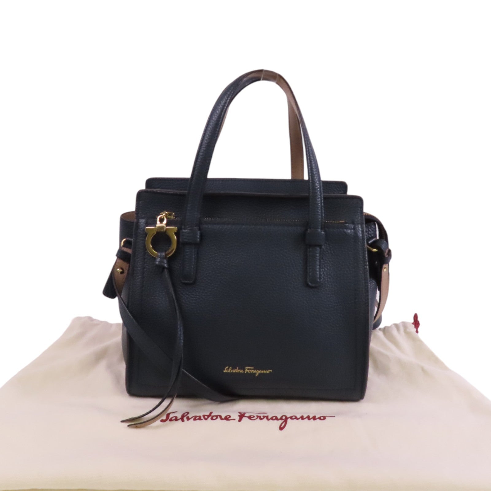 Salvatore Ferragamo 牛皮皮革2Way Shoulder Bag金扣手挽肩背兩用袋