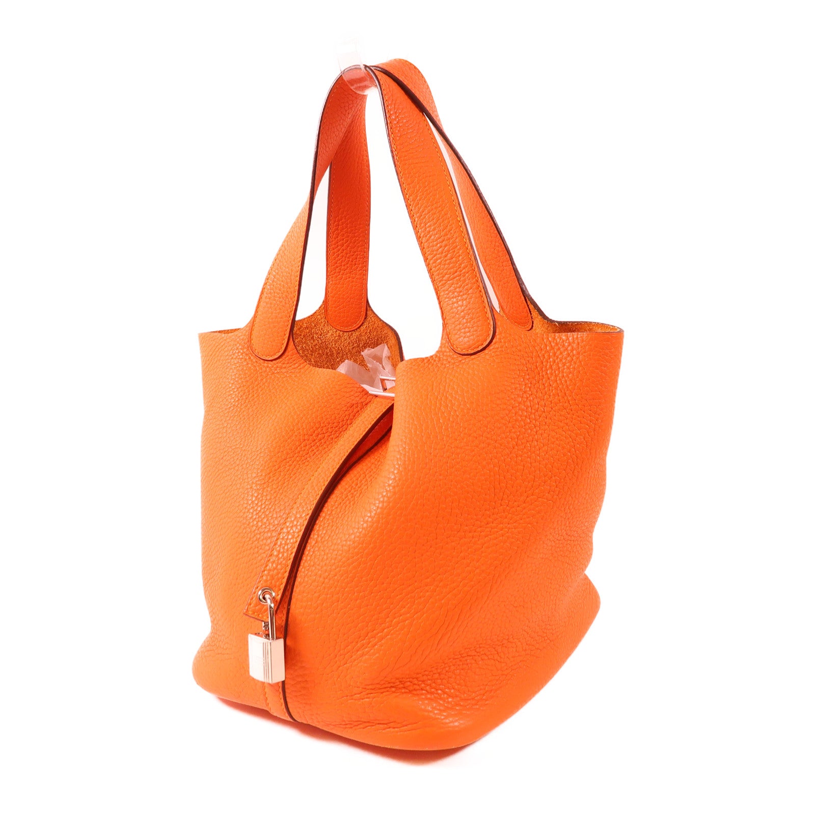 HERMES Clemence皮革Picotin MM銀扣手挽袋93 Orange
