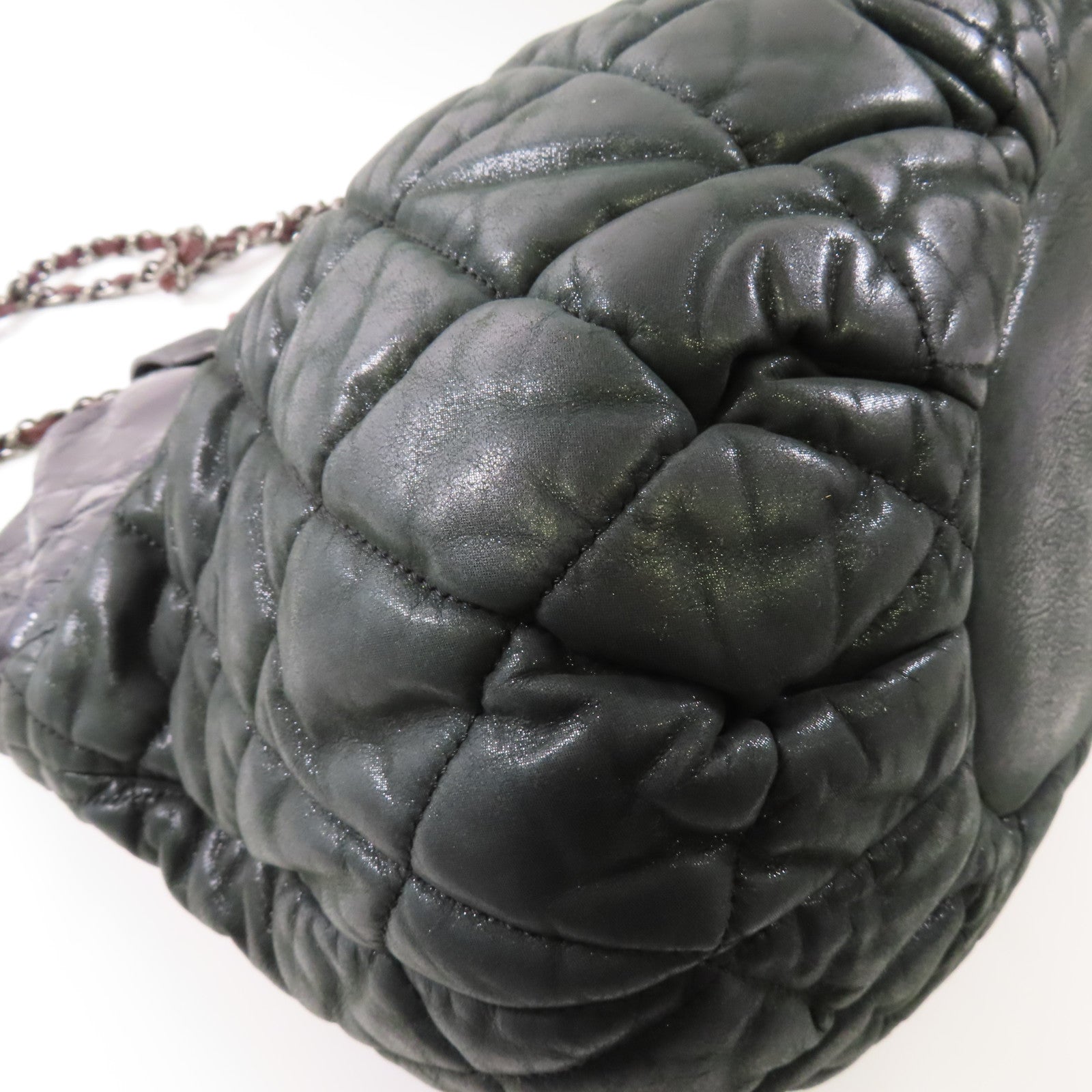 CHANEL 牛皮皮革2way Shoulder Bag手挽肩背兩用袋深綠色/黑色