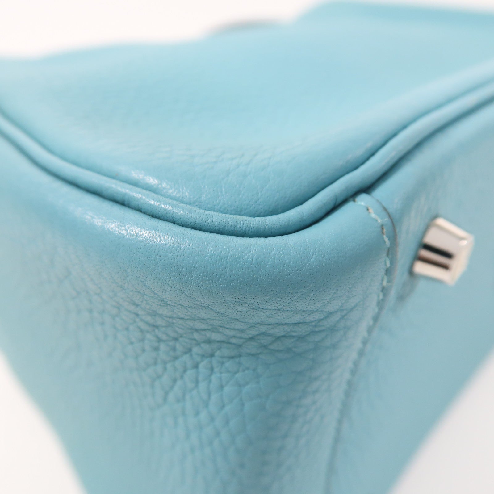 HERMES Clemence皮革Lindy 26銀扣手挽肩背兩用袋Blue Atoll