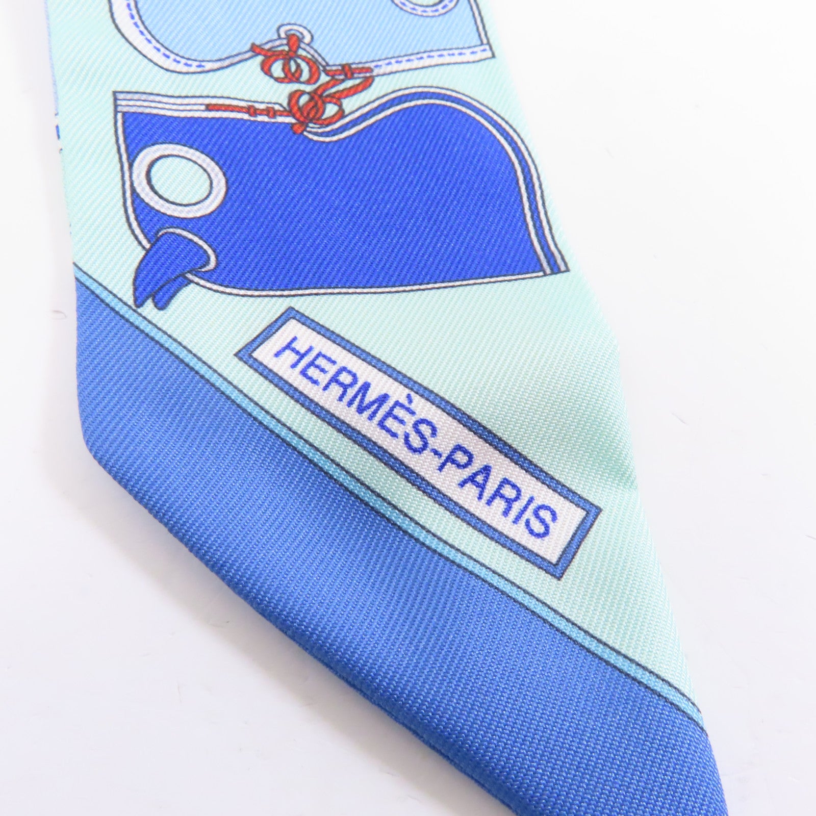 HERMES 絲質Twilly絲巾藍色/彩色