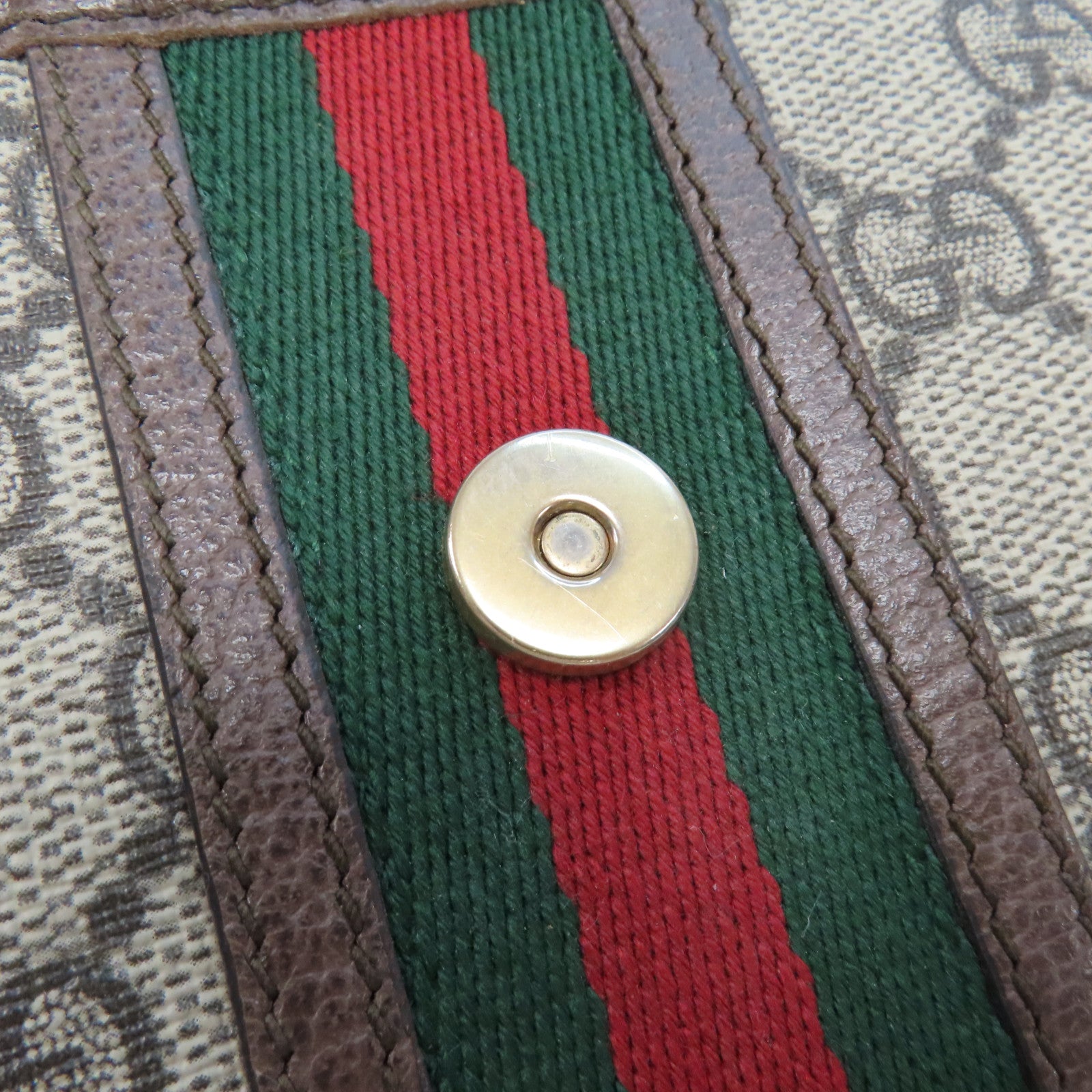 GUCCI 【激減優惠】塗層帆布Shoulder Bag金扣肩背袋啡色