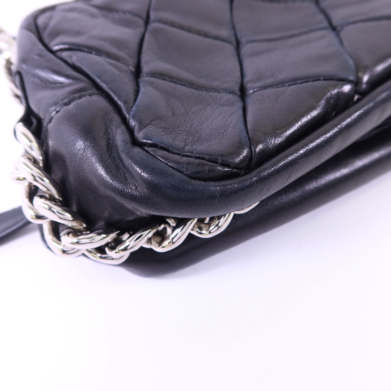 CHANEL 牛皮皮革Chain Shoulder銀扣鏈帶肩背袋
