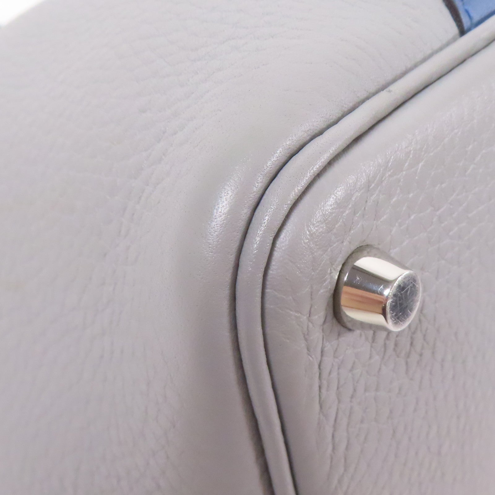 HERMES Clemence皮革Picotin MM銀扣手挽袋Bleu Agate/Grey