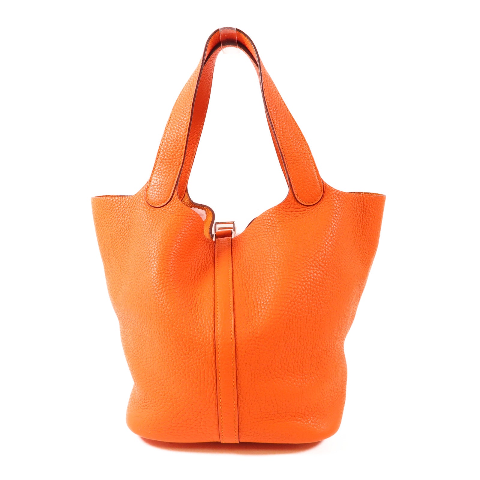 HERMES PHW Picotin MM Tote Bag Clemence Leather 93 Orange