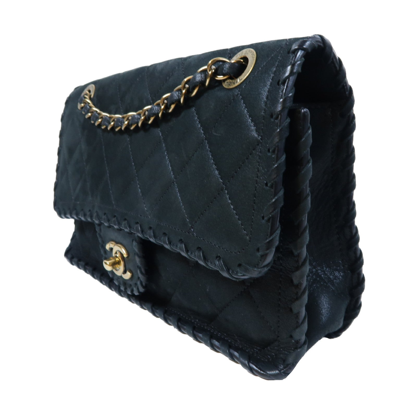 CHANEL 【激減優惠】菱格皮革Braided Edge Chain Shoulder金扣鏈帶肩背袋黑色