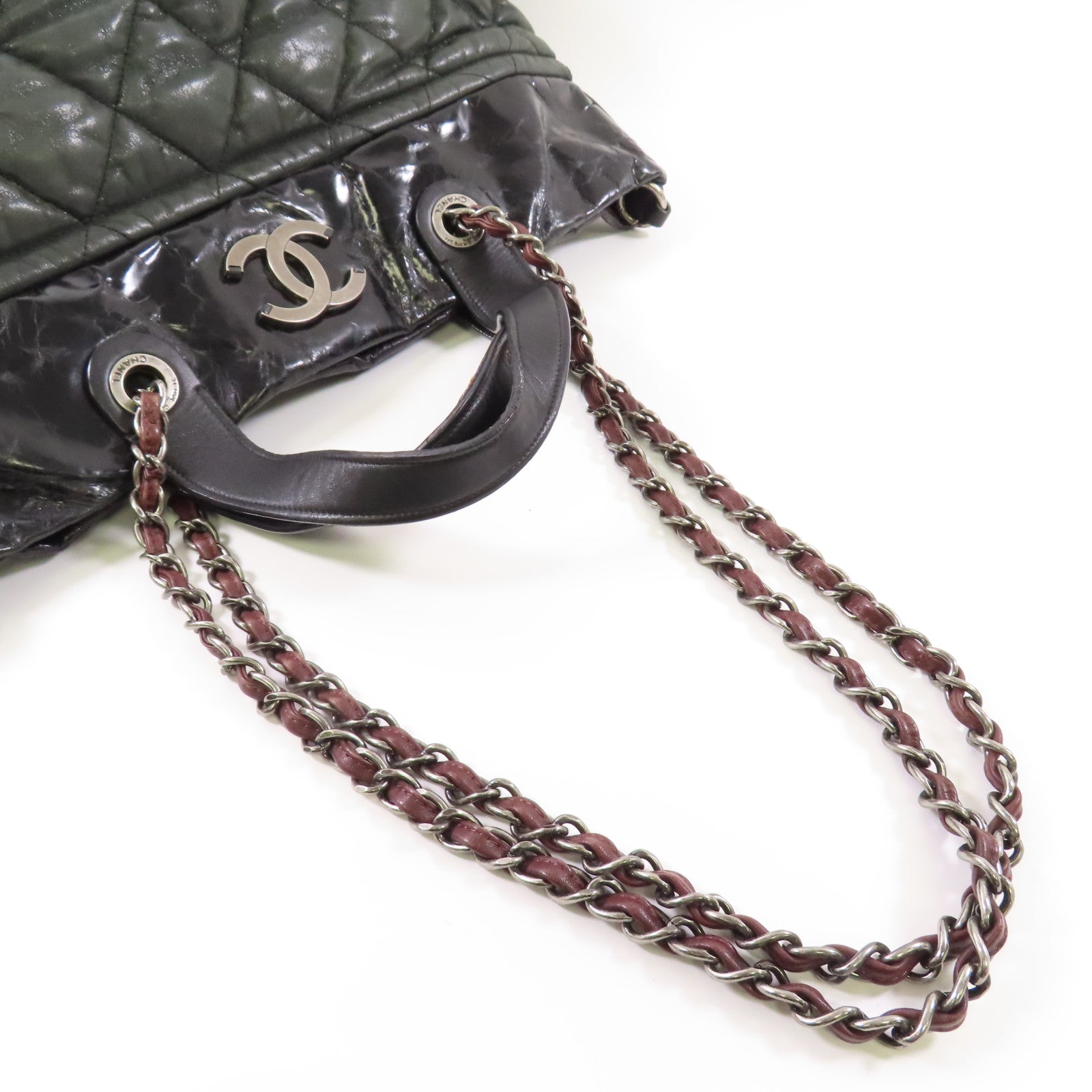 CHANEL 牛皮皮革2way Shoulder Bag手挽肩背兩用袋深綠色/黑色