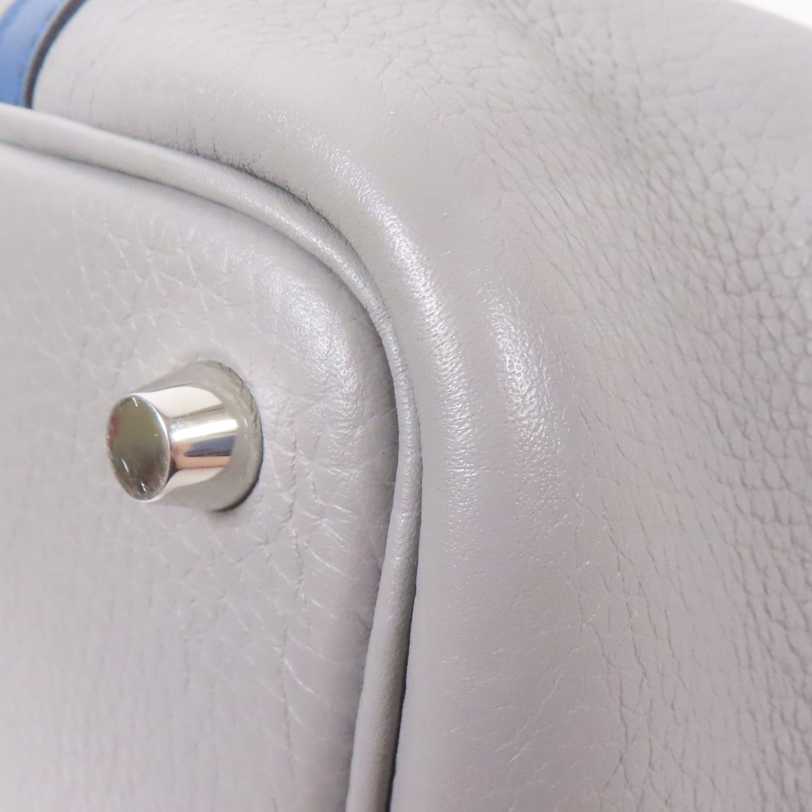 HERMES Clemence皮革Picotin MM銀扣手挽袋Bleu Agate/Grey