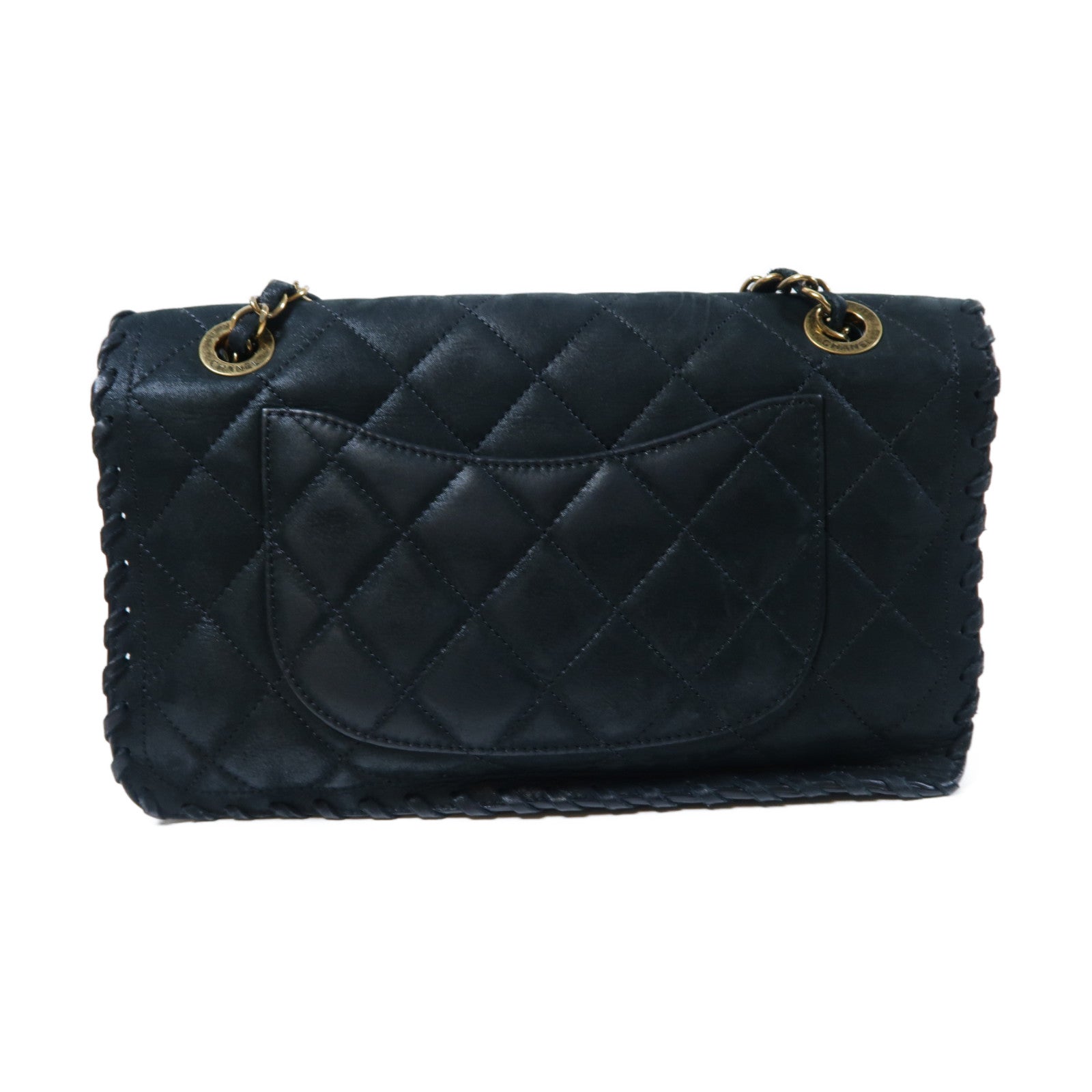 CHANEL 【激減優惠】菱格皮革Braided Edge Chain Shoulder金扣鏈帶肩背袋黑色