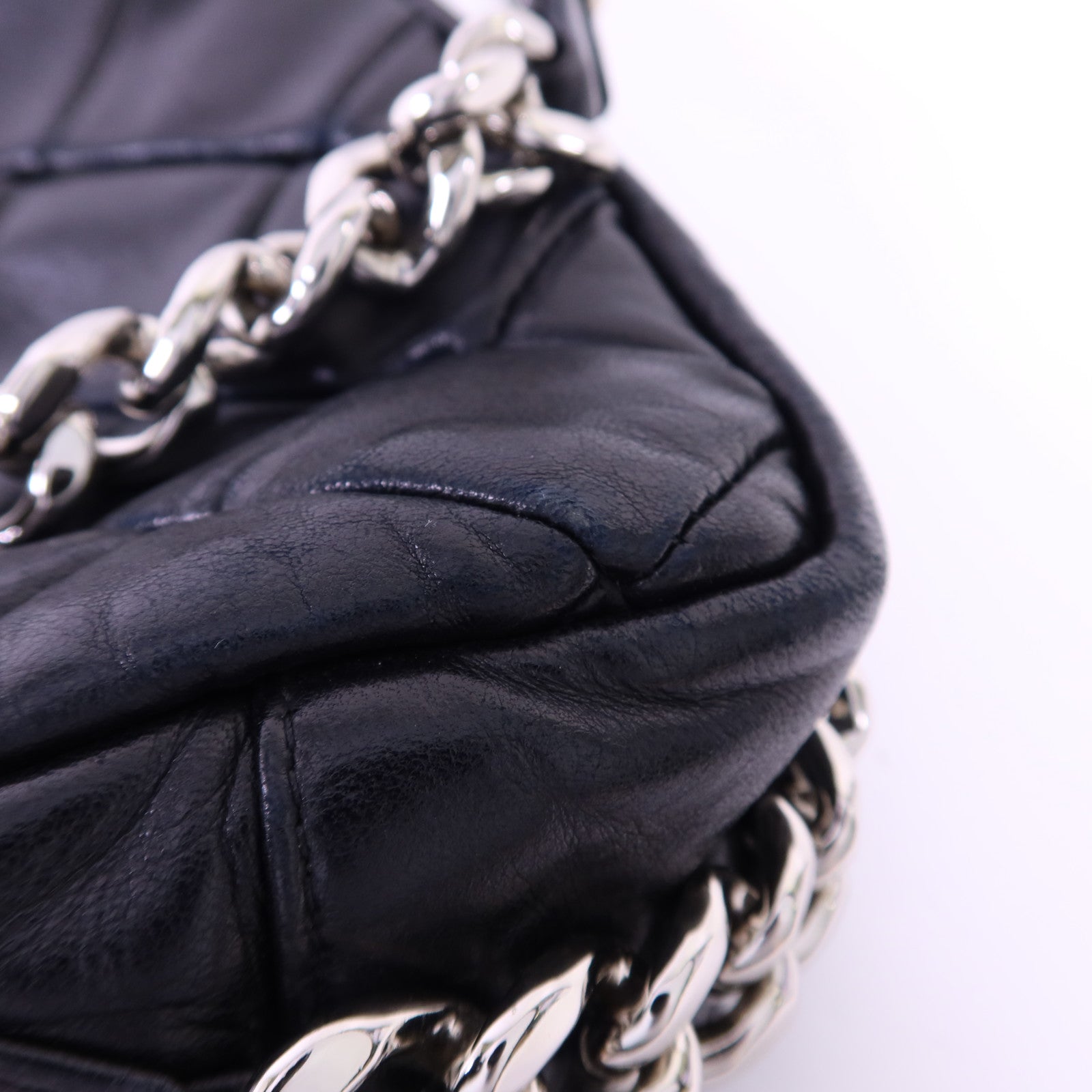 CHANEL 牛皮皮革Chain Shoulder銀扣鏈帶肩背袋