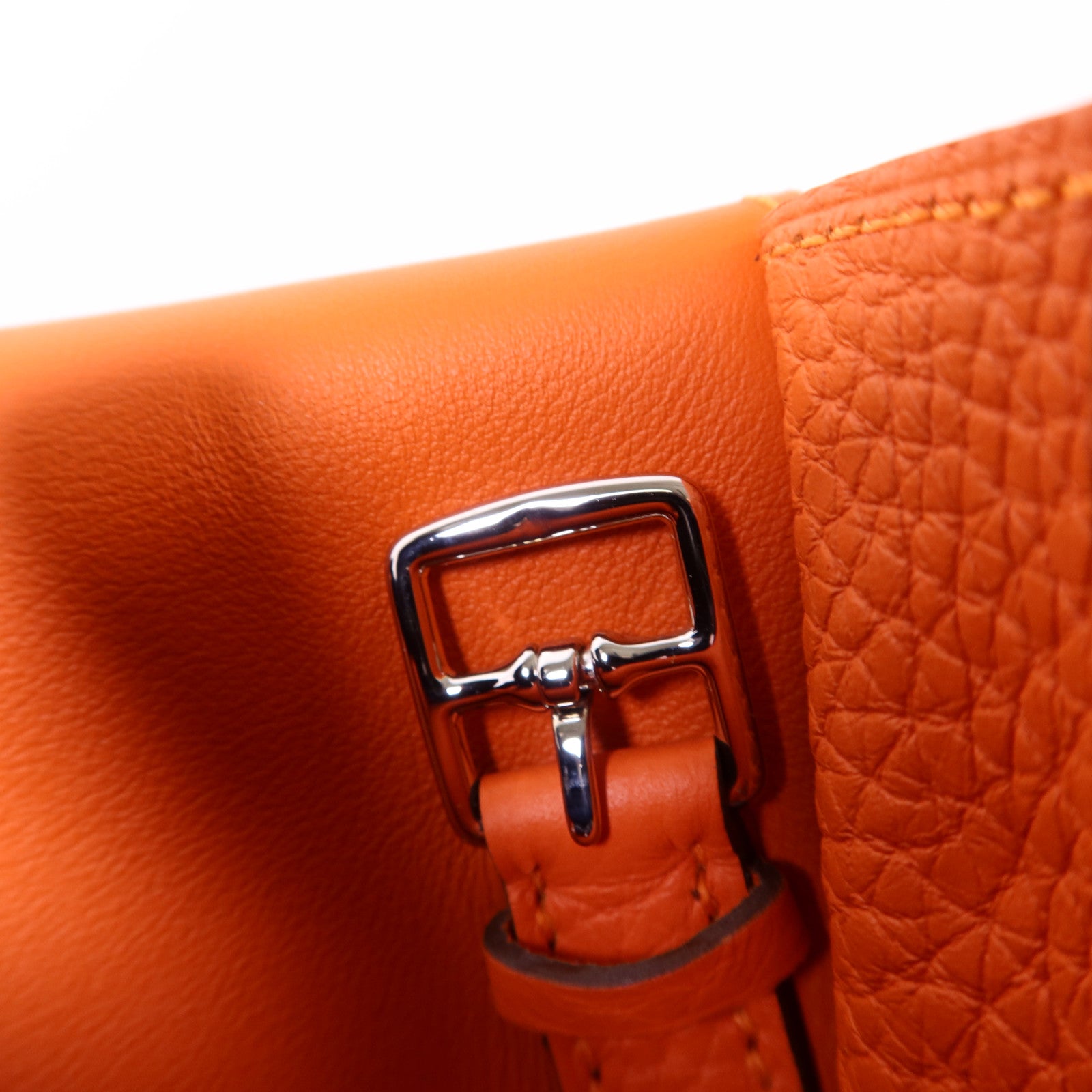 HERMES Clemence皮革Halzan 25銀扣手挽肩背兩用袋Orange